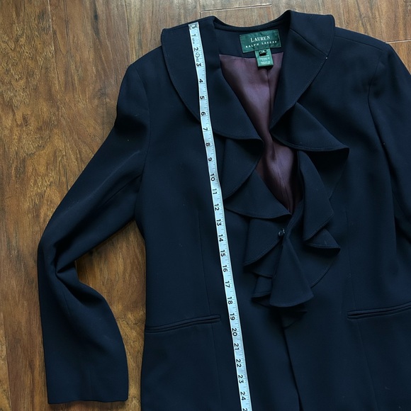 Lauren Ralph Lauren Navy Blue 100% Worsted Wool Blazer Women’s Size 12 Ruffles - Picture 3 of 8